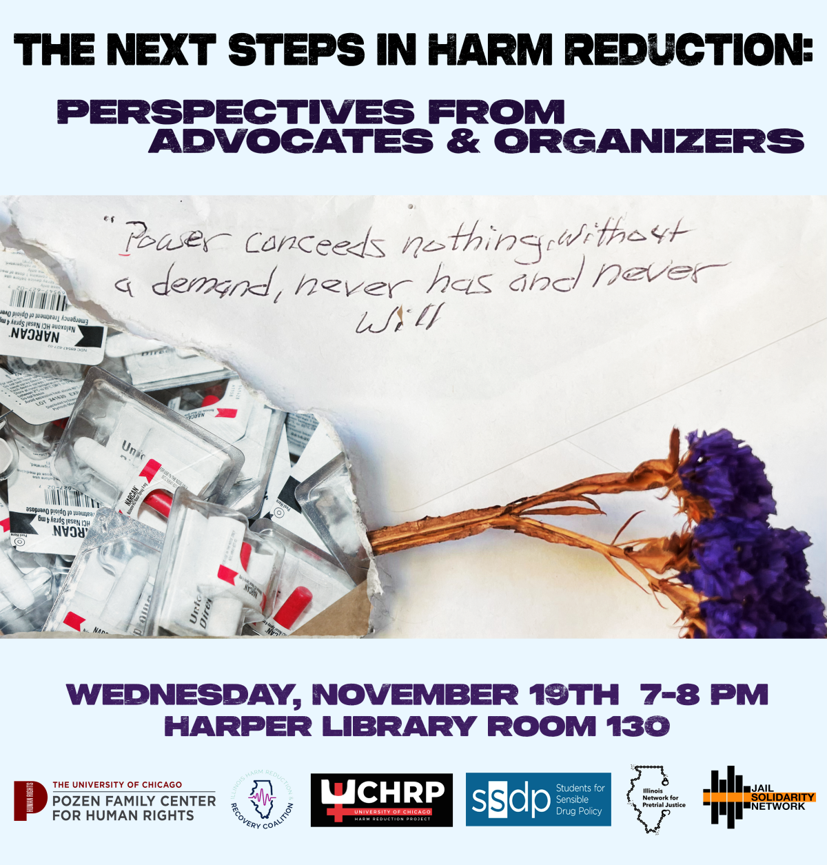 Harm Reduction Event Poster for Nov 19